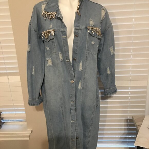 I AM BETTY BOOP Handmade Long Distressed Denim Jacket Showstopper Large Jac1 - Picture 13 of 15